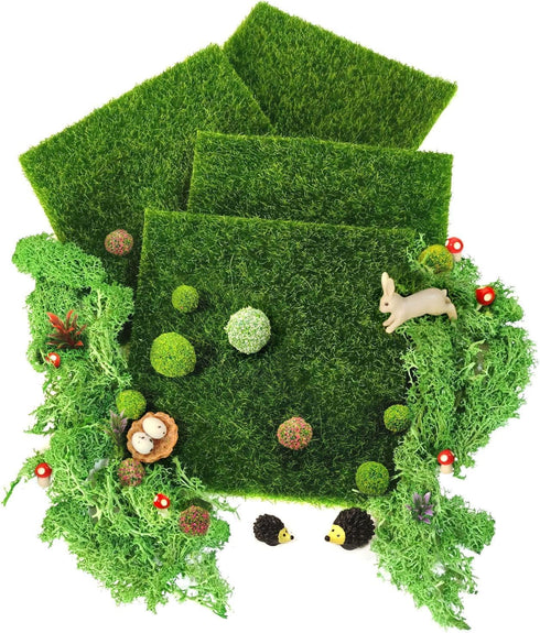 QuarenDen Miniature Garden Accessories, 36Pcs, 6in x 6in Fairy Artificial Grass, Fake Moss,