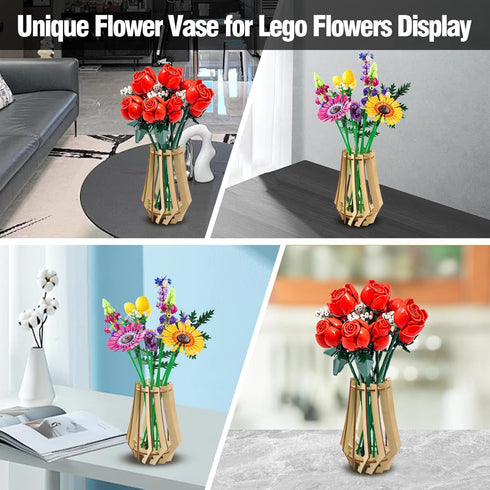 WJCJTJL Set Wooden Vase for Lego Flower Bouquet - Display Stand for Roses, Cherry Blossom, Sunflower, Tulips