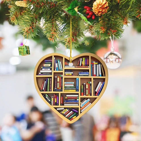 AyeBeau 2025, Book Lovers Ornaments Gifts, Bookshelf Heart Ornament Christmas for Tree Bookstore Book Lovers Heart