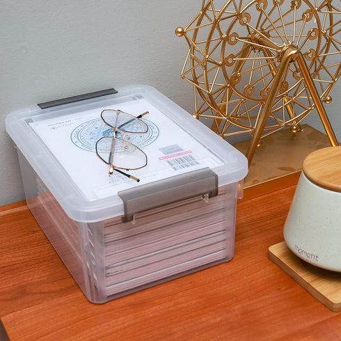 Citylife 4 Packs Small Storage Bins with Lids, 3.2 QT Plastic Containers for Organizing Stackable Clear Storage Boxes