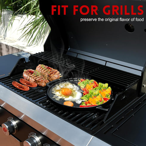 GGC Cast Iron Reversible Griddle, 12 Inch Griddle Pan for Stove Tops, Double-sided Baking Flat and Ribbed