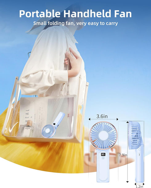 TUNISE Portable Handheld Fan, Rechargeable 4000mAh, 180° Adjustable, 6 Speed Wind, USB Foldable Fan, Quiet Personal Fan