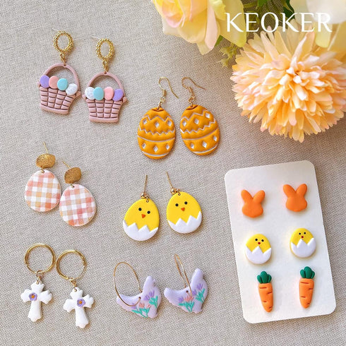 Keoker Polymer Clay Cutters, 11 Shapes Easter Day Cutters for Earrings Making, Small Easter Clay Cutters