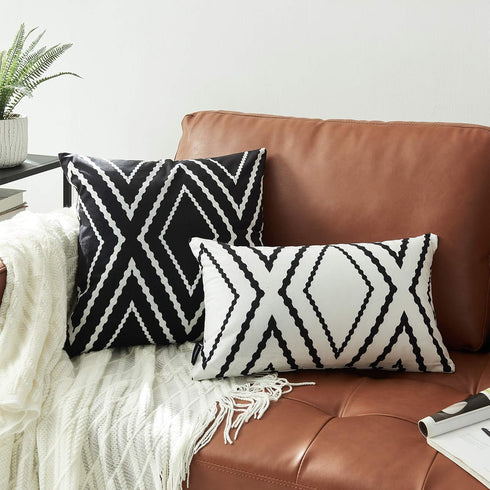 Set of 2 Black Pillow Covers 18 x 18 inches, Boho Aztec Polyester Blend Square Decorative Throw Pillow Covers