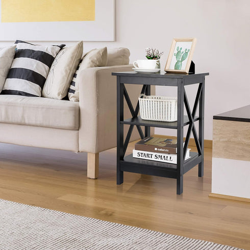 3-Tier ZENY Nightstand Sofa Side Table End Table with Storage Shelf for Living Room, Bedroom, Office, Apartment, Easy