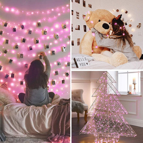 JMEXSUSS 4 Pack 50 LED Pink Fairy Lights, 16.1ft Battery Operated Waterproof String Lights for Decorations