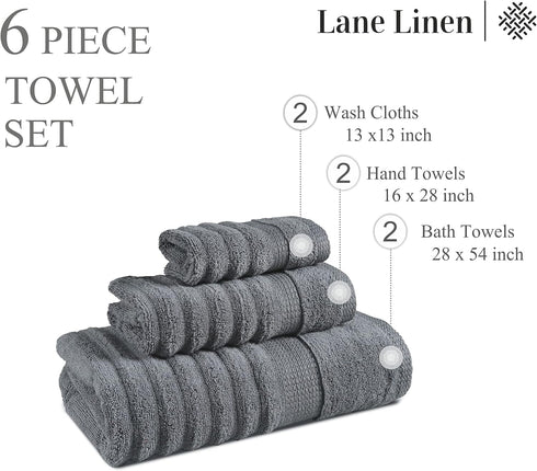 Set 6 2 2 2 LANE LINEN Towels - Piece Cotton Towels for Bathroom - Super Soft, Durable & Highly Absorbent - Bath