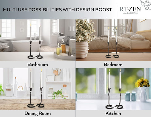 RTZEN Decorative Taper Candle Holders: Modern Wrought Iron Blacksmith Large Farmhouse Candlestick Holders, 2 Pack