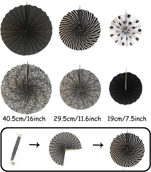 ZERODECO Party Decoration, 21 Pcs Black and Gold Hanging Paper Fans, Pom Poms, Garlands for Birthday Wedding Décor