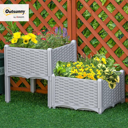 2 Outsunny Piece Raised Garden Bed with Legs, Planter Box Raised Bed to Grow Flowers, Herbs & Vegetables, Gray