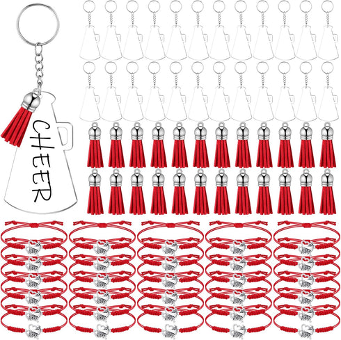 Sureio 48 Pcs Cheerleader Gifts - 24 Cheer Bracelets and 24 Cheer Keychains for Team Backpack Purse Party Favors