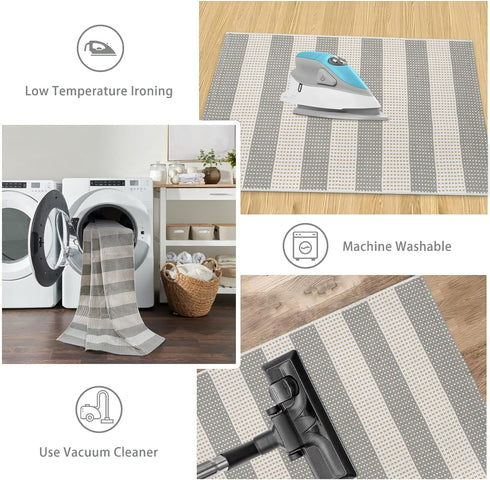 Striped Grey and White Outdoor Rug 2x3, Washable Reversible Cotton Hand-Woven Porch Mat for Entryway