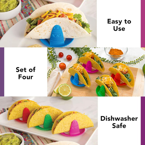 Talisman Designs Sombrero Taco Holders - Set of 4 for Small or Large Tacos, Crunch & Soft