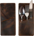 Set of 2 Rectangular Cutlery Sleeves, Utensils Place Setting, Silverware Holder, Full Grain Leather, Handmade, Bourbon