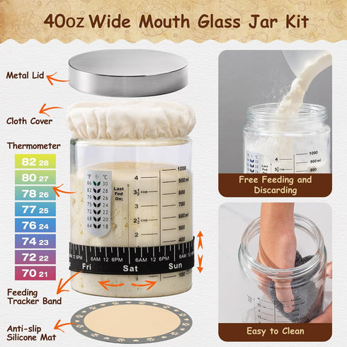 40oz 9" 10" Set, Angadona Sourdough Starter Kit, Sourdough Bread Baking Supplies, Sourdough Starter Jar, Round & Oval