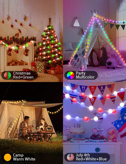 33Ft 16 Smart Color Changing Globe String Lights, Million Colored Fairy Lights Plug in APP & Remote Control DIY Music