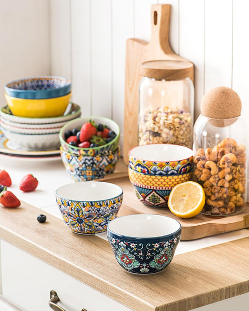 8 Oz, Set 6, HENXFEN LEAD Bouillon Cups Small Bowls for Dessert, Yogurt, Dips, Ice Cream, Dipping Sauce Bowls