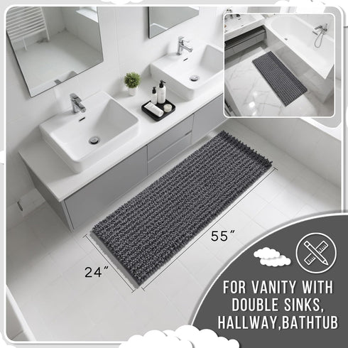 Yimobra Bathroom Runner Rug 55x24 Inch, Extra Long Non Slip Chenille Bath Mat, Soft & Absorbent, Machine Washable for