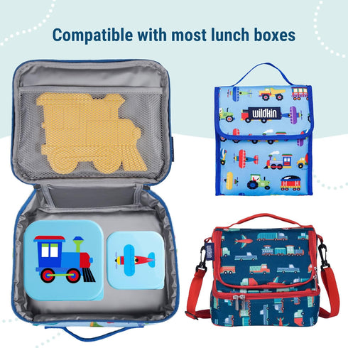 Set 3 Wildkin Nesting Food Containers for Kids Stackable, Airtight & Dishwasher Safe - of - Trains, Planes & Trucks