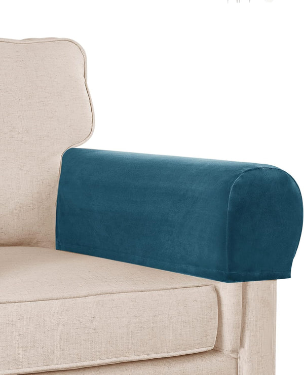 L.VICTEX Sofa Armrest Covers, 2 Pack Deep Teal Velvet Plush Fabric, Durable Furniture Accessories for Sofa and Chair