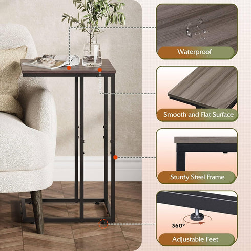 WLIVE Small Side Table, C Shaped End Table for Couch, Sofa and Bed, Tv Tray Table That Slides Under for Living Room