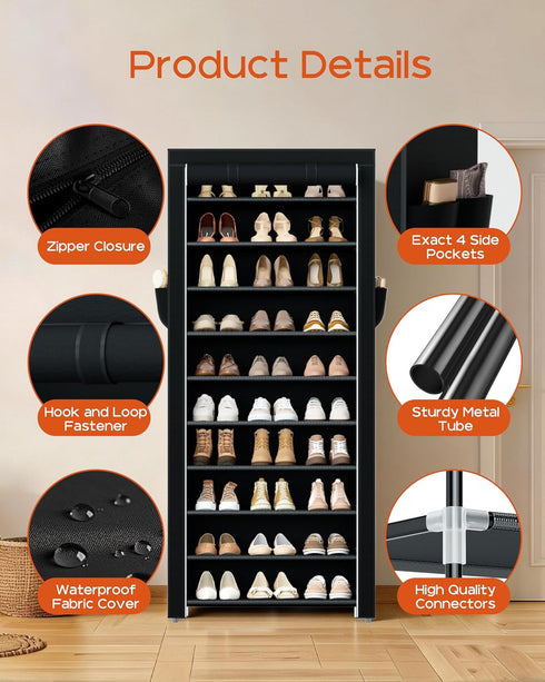 CASAMAYA 10 30 Closet, SRT103B01 Shoe Rack with Covers, Tiers Tall Shoe Rack Organizer, Large Capacity Shoe Shelf