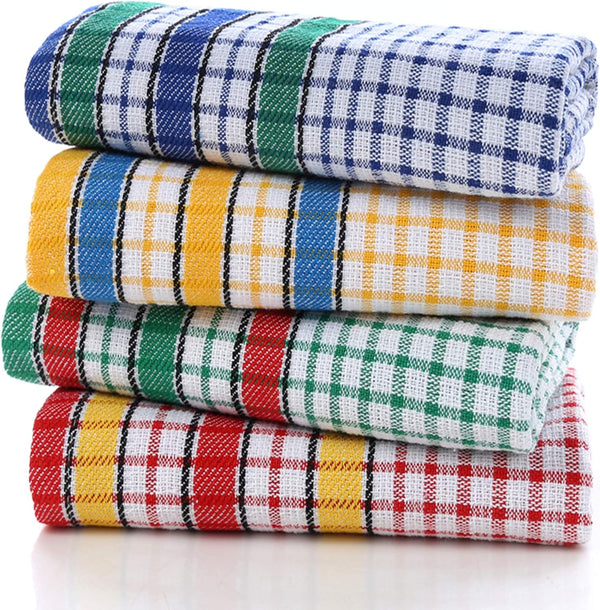 Large Kitchen Dish Towels, 16 Inch x 26 Inch Bulk Absorbent Cotton Towels, 4 Pack Colorful Tea/Bar Towels