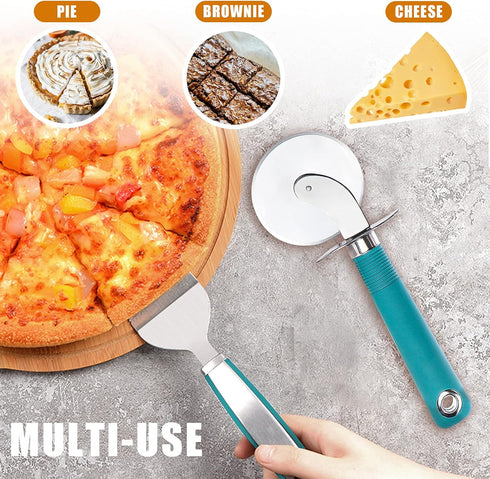 Webake Large Pizza Cutter Wheel Set, Stainless Steel Pie Slicer with Non-slip Green Handle, Ideal for Pizza & Cake