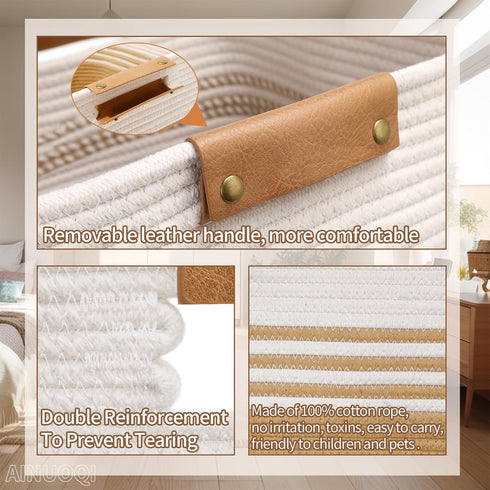 AINUOQI 85L Large Laundry Hamper Basket, Cotton Rope Woven Storage Bin for Blankets, Dirty Clothes Toys, Decorative