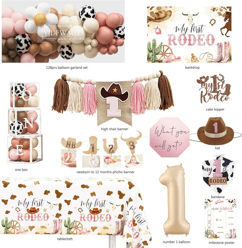 YJDFWAUT 1st 1 My Rodeo Birthday Decorations Girl, Western Cowgirl First Birthday Party Supplies, Cowgirl Balloon Arch