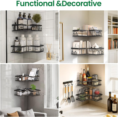 QHMCHLDZ 2 Pack Adhesive Shower Caddy, Corner Bath Organizer, Rustproof Stainless Steel Shower Shelves with Large