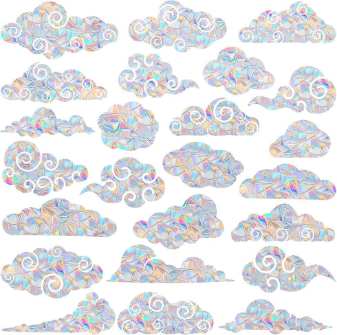 Rainbow Cloud Window Clings - 24 Pcs Non-Adhesive Vinyl Decals, Bird Strike Deterrent Stickers for Indoor Glass Decor