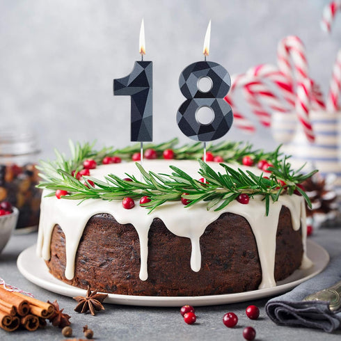 18th Birthday Candles, Black 3D Diamond Shape Number 18, Happy Birthday Cake Topper Decoration