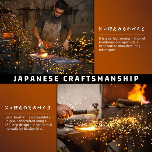 Huusk Japan Knives - Upgraded Serbian Chef Knife, Japanese Meat Cleaver for Home and Outdoor Cooking, Full Tang with