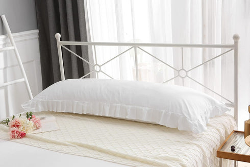 White Body Pillowcase with Ruffles, Cotton Pillow Sham Cover 21"X54" 1pc