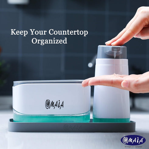 4-in-1 Set Countertop OMAIA Dish Soap Dispenser with Sponge Holder and Liquid Hand Soap Dispenser and Silicone Tray