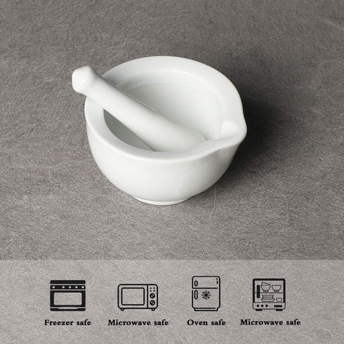 LEETOYI Porcelain Small Mortar and Pestle, Ceramic Herb Grinder Pill Crusher Set, 3.3 inch, White