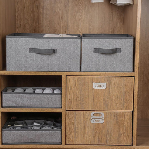 Storage Baskets, 15.7-Inch Woven Fabric Bins, Foldable Organizer Bins for Closet Shelves, 2PCS/Grey