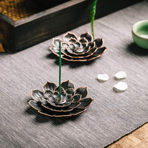 Incense Burner and Holder for Sticks - Brass Lotus Incense Stick Holder with Detachable Ash Catcher