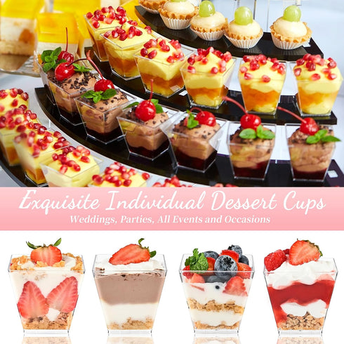 50 Pack 3.5 oz TOFLEN Plastic Dessert Cups with Spoons, Irregular Square Mini Dessert Bowls for Party Trifle, Yogurt