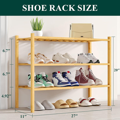 3 Closet, Smiry Shoe Rack, Tier Bamboo Shoe Organizer, Stackable Free Standing Wooden Shoe Storage Shelf for Entryway