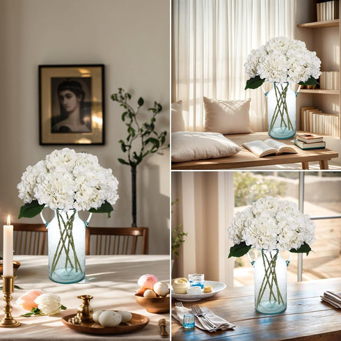 Kimura's Cabin 6pcs Faux White Hydrangea Flowers Bouquets for Home Table Centerpieces & Wedding Decoration