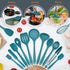 Teal Blue Kitchen Utensils Set, E-far 15-Piece Silicone Cooking Utensils with Holder, Heat Resistant for Cooking