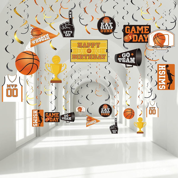 Sumind 30CT Basketball Party Decorations - Sports Themed Hanging Swirl Cutouts, Favors Supplies for Teenagers Birthday