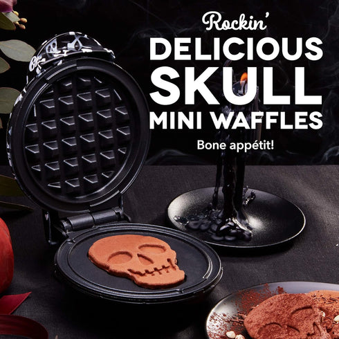 DASH Mini Waffle Maker Machine for Individuals, Paninis, Hash Browns, & Other On the Go Breakfast, Lunch, or Snacks, with Easy to Clean, Non-Stick Sides, Black Skull 4 Inch by DASH