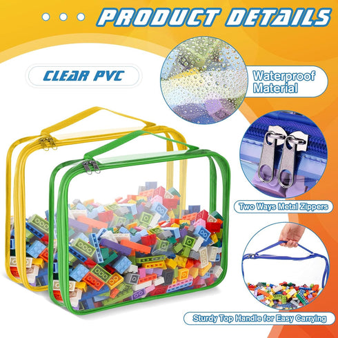 Sanwuta 6 Packs Waterproof Toy Storage Bags, PVC Organizing Bags with Zipper for Board Games, Building Blocks, Puzzles,