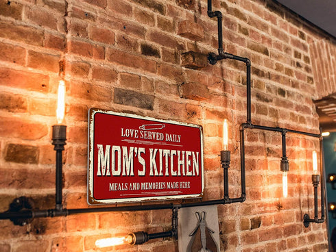 Rustic Kitchen Wall Decor - Old Country Aluminum Metal Sign, 12 x 8 Inches Home Dining Room Decor (Mom's Kitchen)