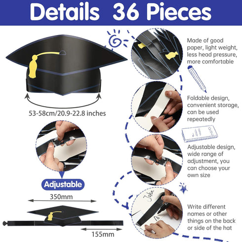Syhood 36 Pcs Adjustable Graduation Cap for Kids and Adults, 2025 Graduation Hat for Ceremony Party, Black
