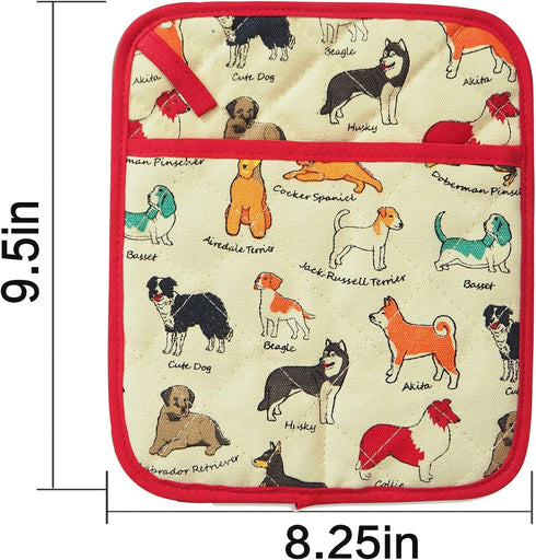Pot Holders Set of 2 - Heat Resistant 480? Kitchen Cotton with Dog Flower Print for Home Cooking & Baking