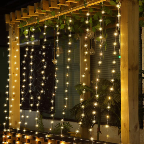 Meonum Curtain Tapestry Backdrop String Lights, 13 Strings 6.6 x 5 ft Fairy Light, 8 Modes for Bedroom Christmas Decor
